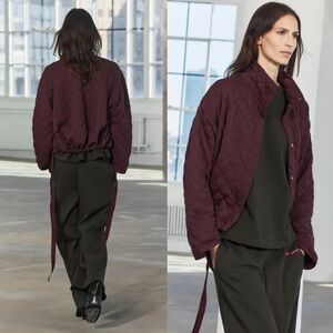 ZARA Quilted Burgundy Jacket Women M Snap Front Lightweight